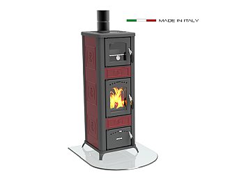 Stufa a legna Lincar Alice 490 AZ con forno potenza 6,6Kw colore rosso