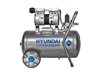 Compressore elettrico silenziato Hyundai Oil Free 50Lt doppio motore 1Hp