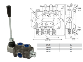 Distributore monoblocco in ghisa 1 leva 3/4 tipo DN 85 predisposto carry over