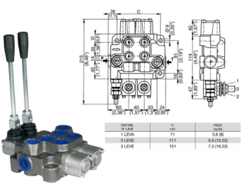 Distributore monoblocco in ghisa 2 leve 1/2 tipo DN predisposto per carry over