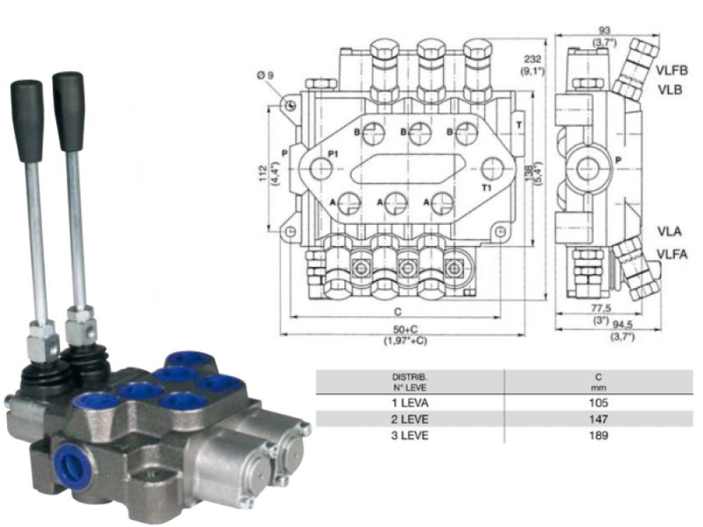 Distributore da 3/8 ad 1 leva doppio effetto - Oleodinamica