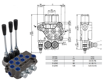 Distributore monoblocco in ghisa 3 leve 3/8 tipo ML predisposto per carry over