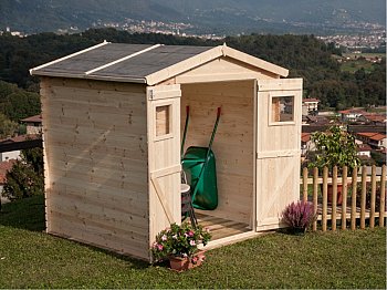 Box pino grezzo Greta 200x250cm blockhouse tetto pannelli OSB porta doppia Losa